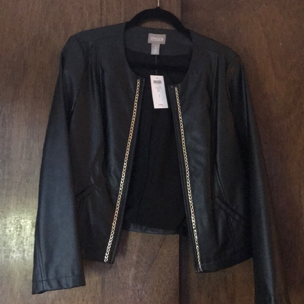 Jacket faux leather with chain design